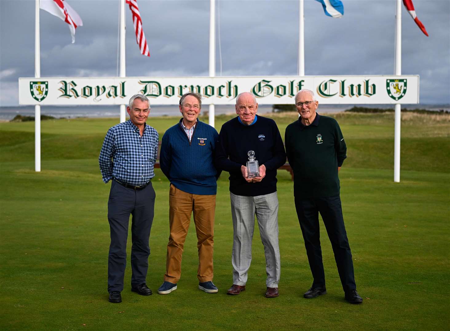 Struan Robertson (left), Colin Allison, Tom Watson and Royal Dornoch seniors captain David Muschamp pictured during Tom's milestone visit.
