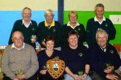 Pictured are (back, from left) – Reay ‘1’ runners-up Ian Mowat, Keith Buxton, Irene MacAdie, Evan Sutherland (skip) and Forss winners Jimmy Chambers, Joan Bridge, Arthur Paton and Jocky MacDonald (skip).