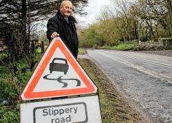 Councillor Willie Mackay at the notorious bend at Oldhall.