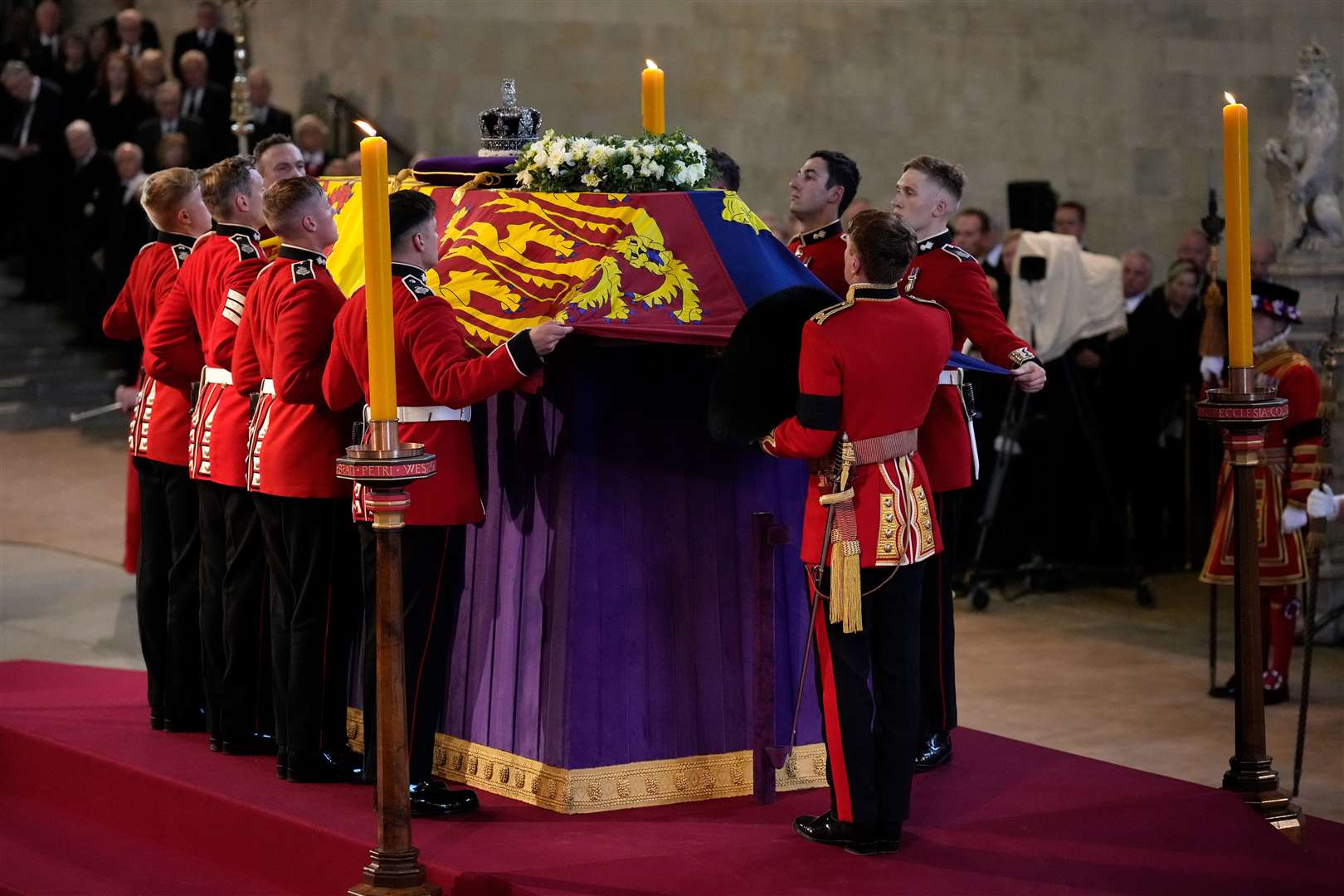 The bearer party carries the coffin into Westminster Hall (Christopher Furlong/PA)