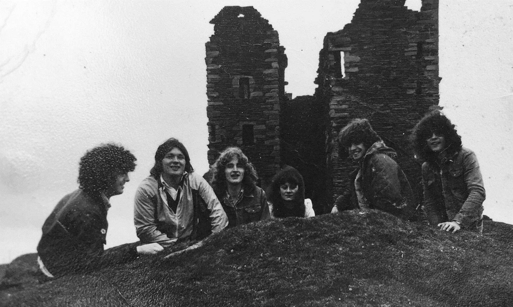 Local band II Bit Ram in a publicity shot at Castle Sinclair Girnigoe. Hugh is second from left.