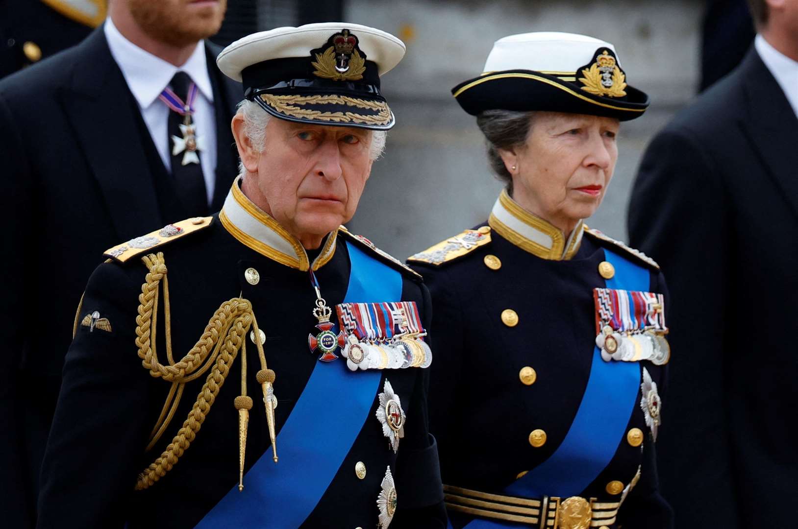 King Charles and the Princess Royal arriving for the State Funeral of Queen Elizabeth (Sarah Meyssonnier/PA)