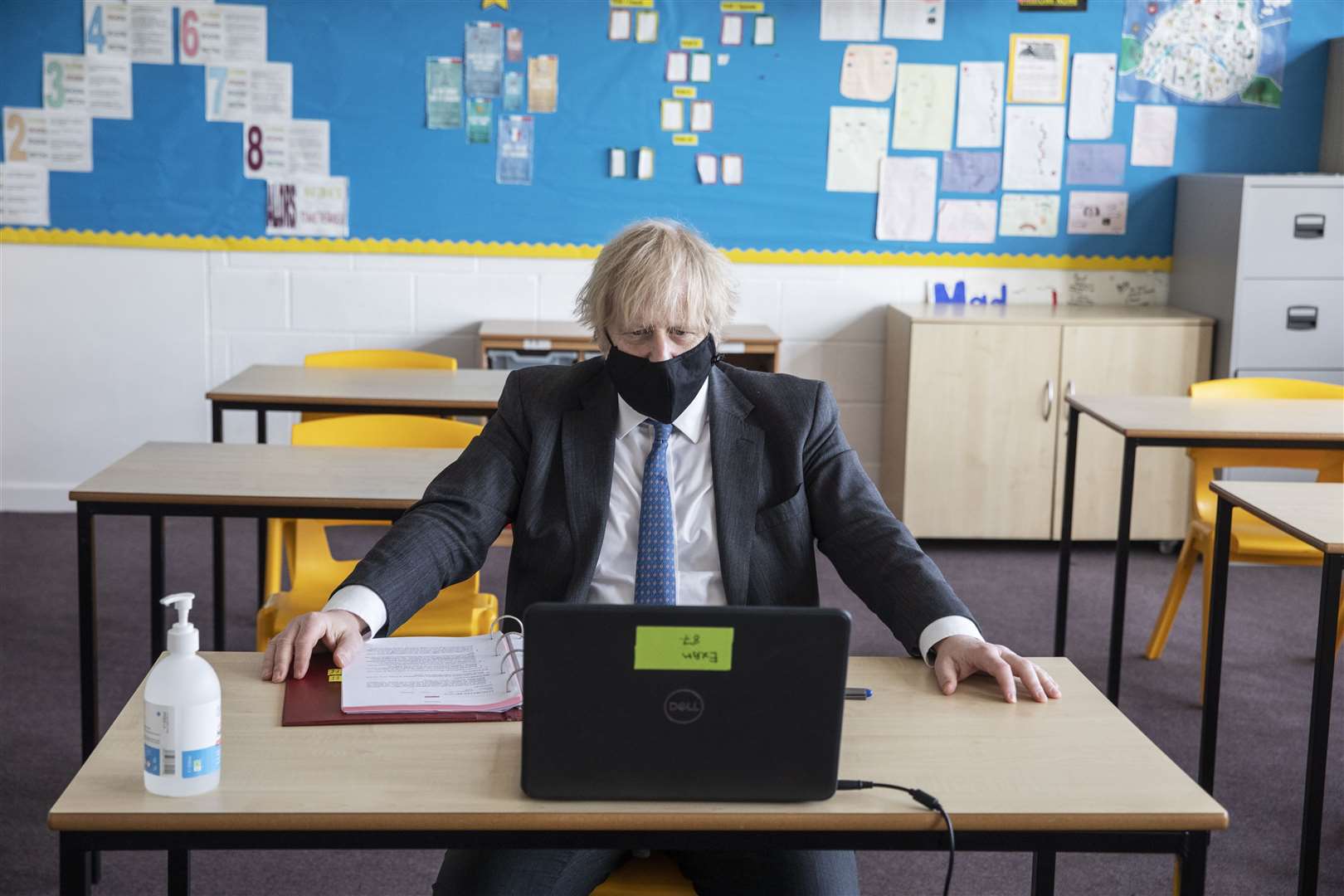 Prime Minister Boris Johnson takes part in an online class during a visit to Sedgehill School in Lewisham, south-east London (Jack Hill/The Times/PA)