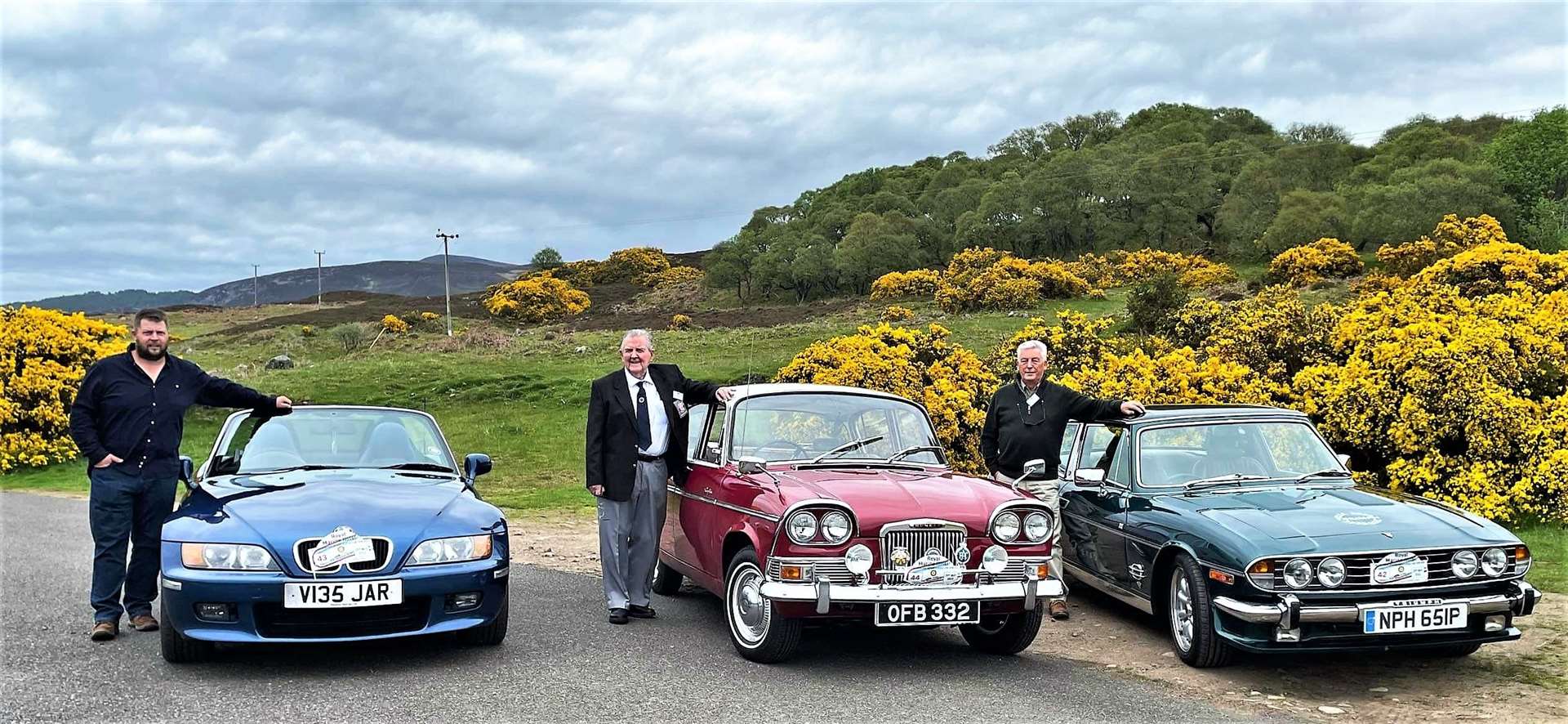 This was the first leg of the route between Royal Dornoch and Helmsdale during the Rotary Club of East Sutherland Coast to Coast Classic Car Tour. From left, James Green beside his 1999 BMW Z3, Bert Macleod with a 1963 Humber Sceptre and Les Bremner next to his 1976 Monarch Triumph Stag.