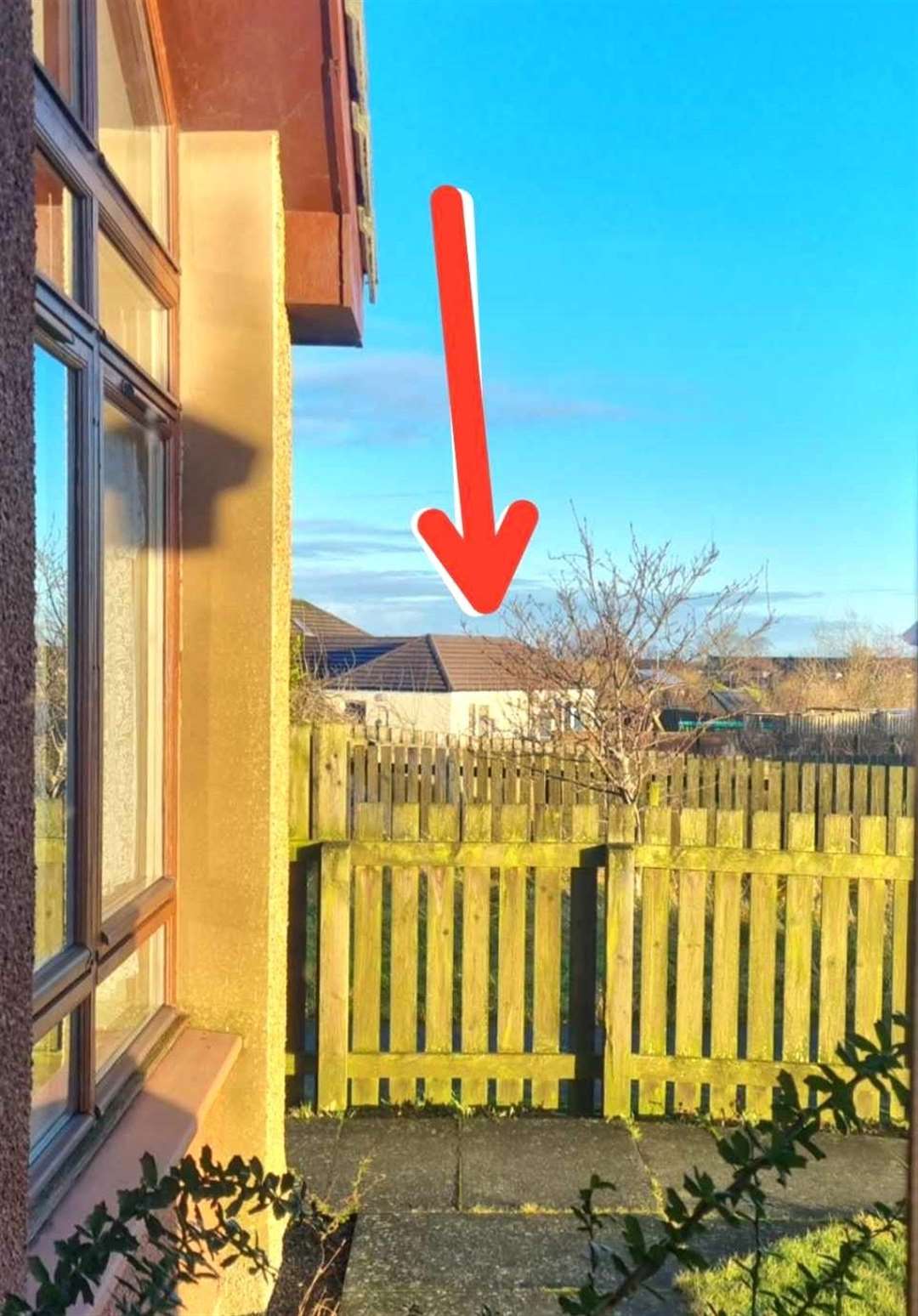 Mrs Jones feels frustrated that she can see Thor House from the windows of her new home and supplied the photograph with arrow to show how close it is.