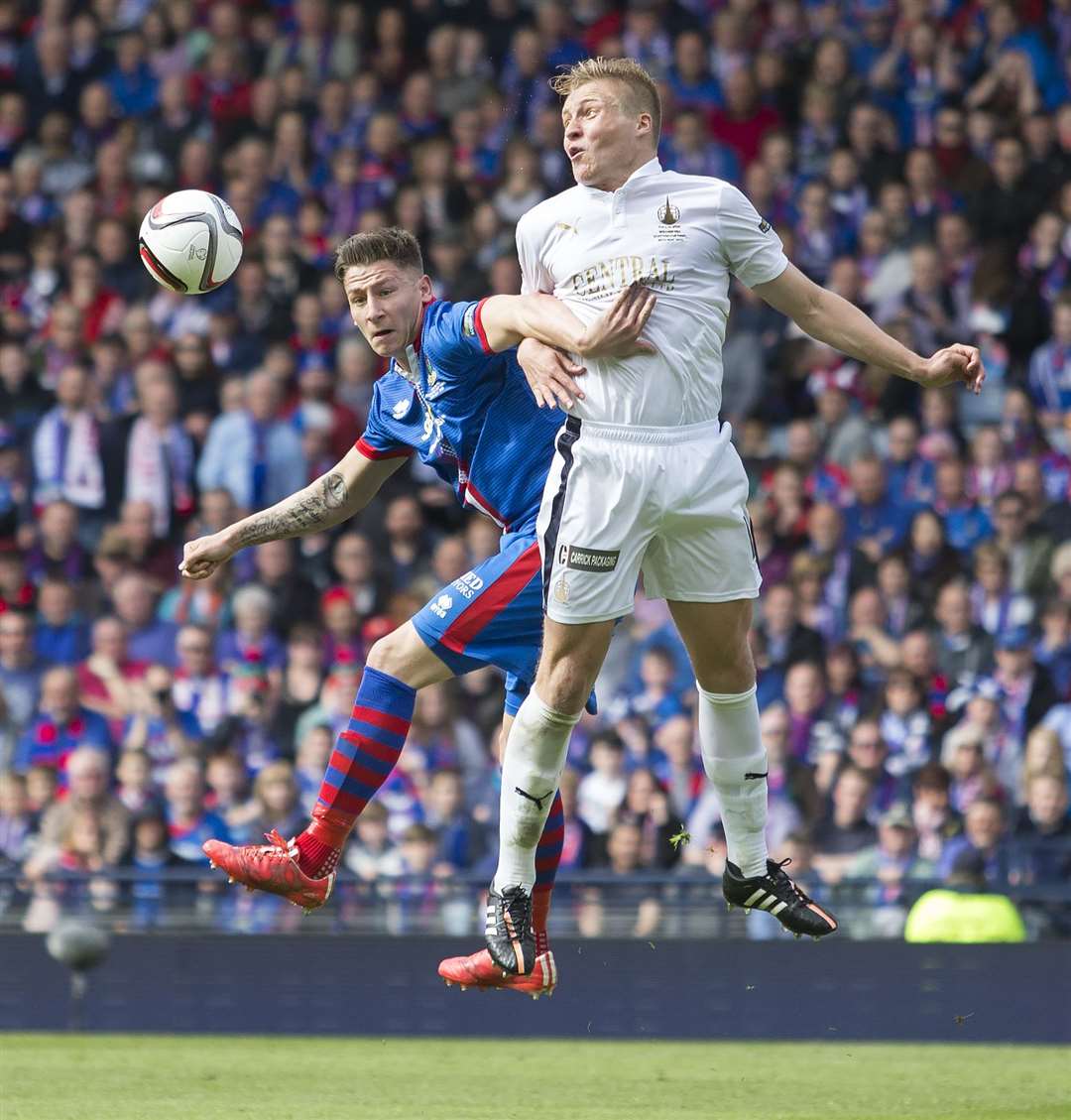 Josh Meekings (left) in action for Caley Thistle in their Scottish Cup final win against Falkirk in 2015. Picture: Ken Macpherson
