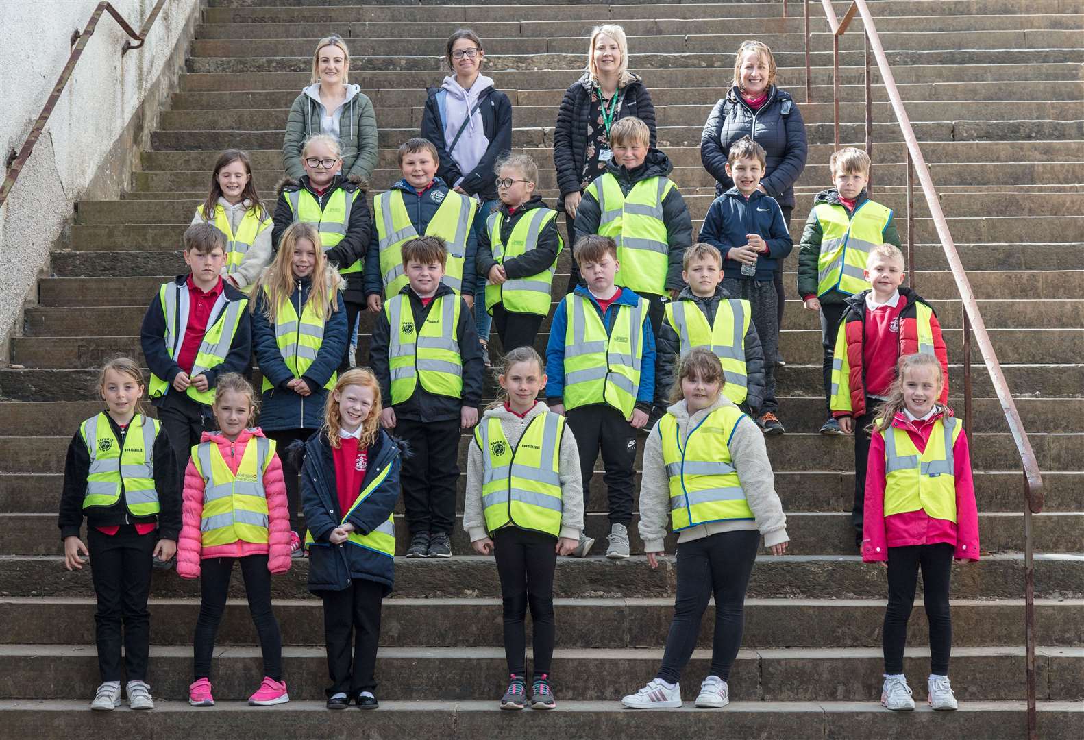 Noss primary pupils who took part in a guided walk around historic sites in the Pulteneytown area. Picture: Fergus Mather