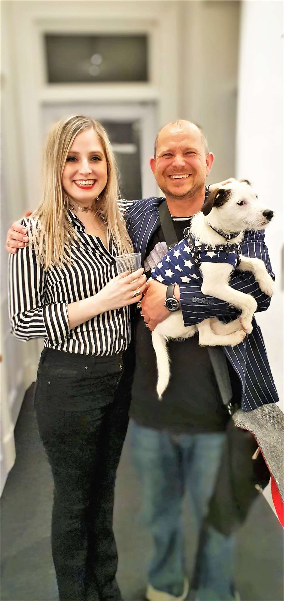 Leah Davis, Michael Forbes and Rocket the dog.