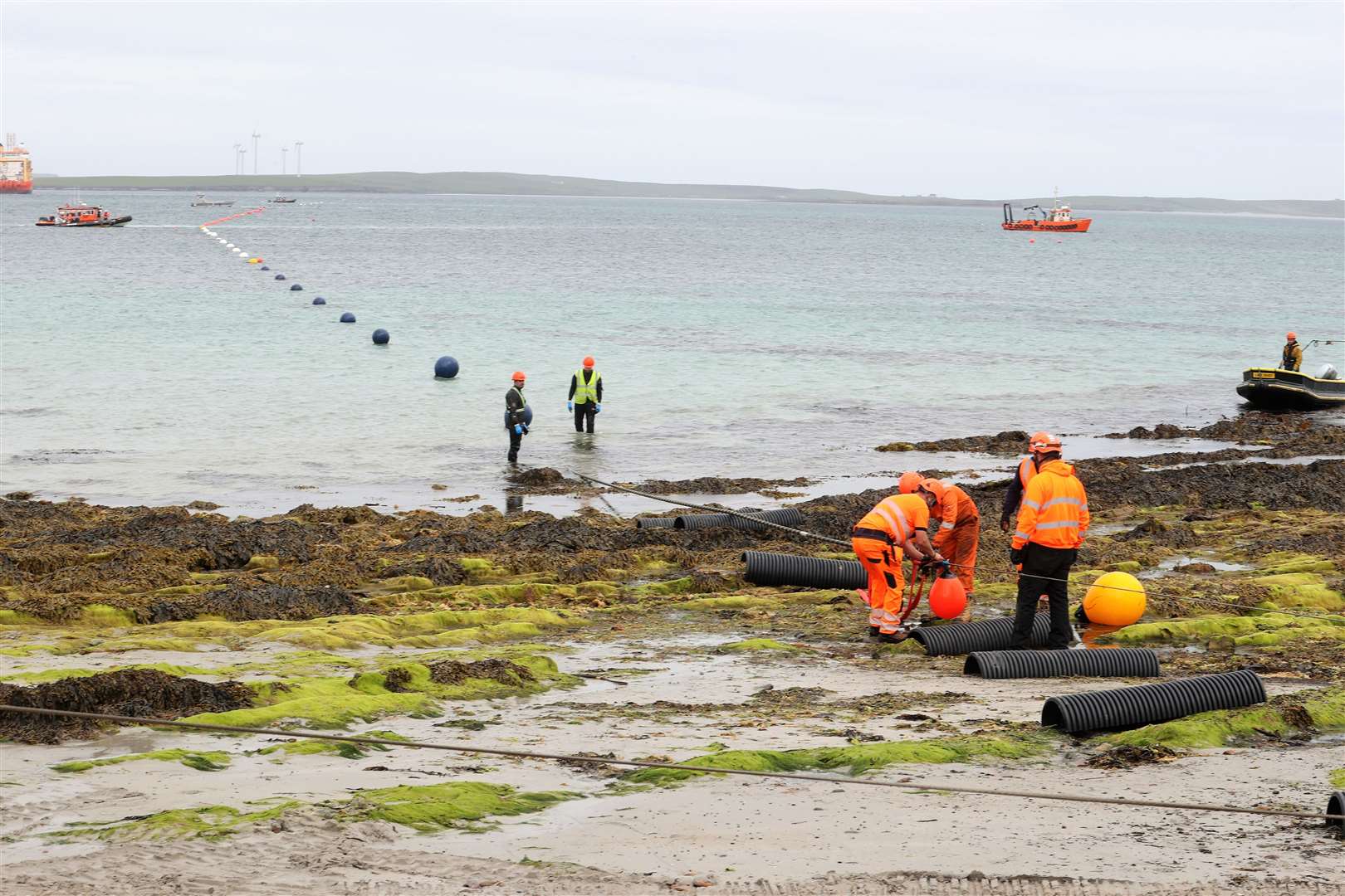 Laying a cable similar to the one damaged last week at Stronsay, Orkney. Picture: Orkney Photographic