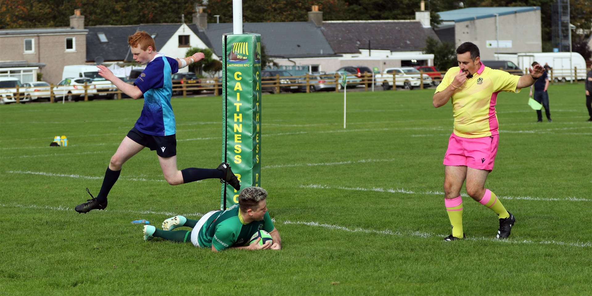 Yeager Coghill touches down underneath the posts for Caithness 2nd XV. Picture: James Gunn
