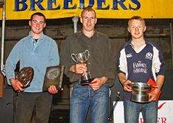 With their trophies after Caithness Shears event at Quoybrae are (from left) Charles McCombie, of Huntly, the junior and intermediate winner; Hamish Mitchell, Norway, the open winner; and Stewart Kennedy, Aberfeldy, the senior winner.