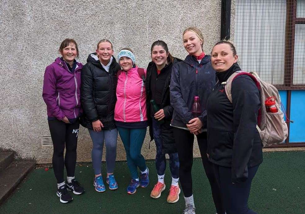 Hannah Perriewood (third from left in pink jacket) – pictured with other members of the netball club – called for club’s to be allowed to use the games hall in Thurso.