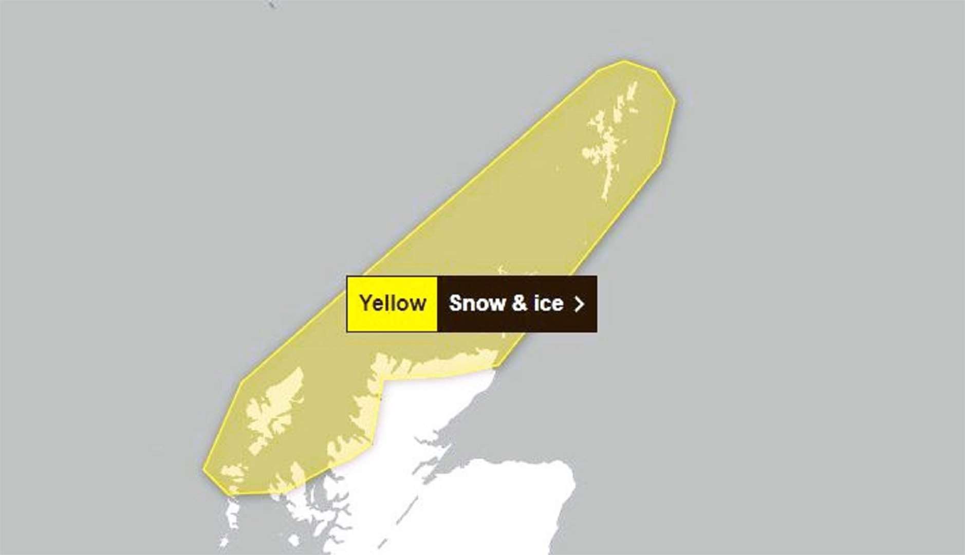 Met Office map with Yello Warning across north Caithness coast.