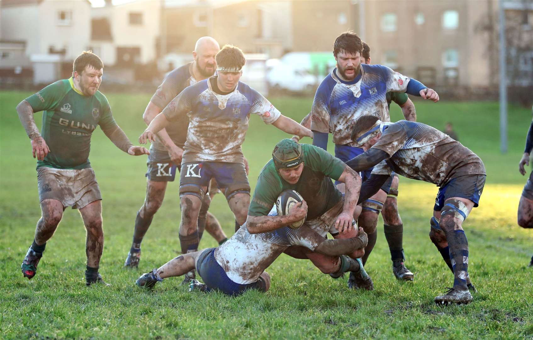 Hamish Coghill is stopped during the Greens' recent 28-5 loss to Dunfermline. Coghill will be among the absentees this weekend. Picture: James Gunn