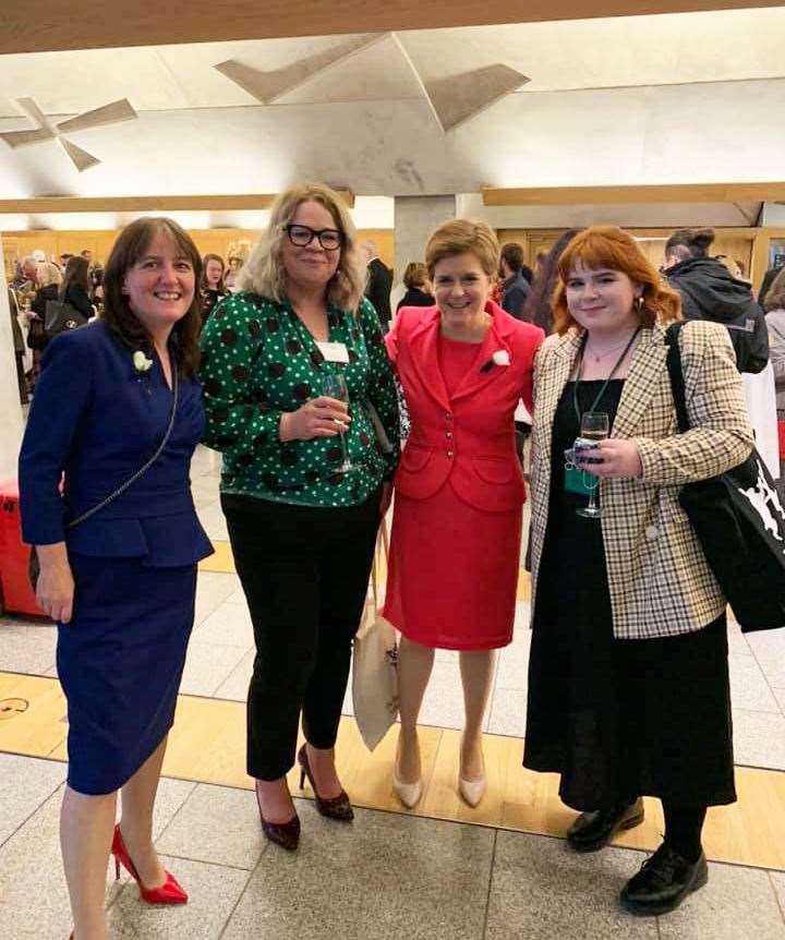 Joan Lawrie (second from left) and her daughter Bethany with local MSP Maree Todd and First Minister Nicola Sturgeon.