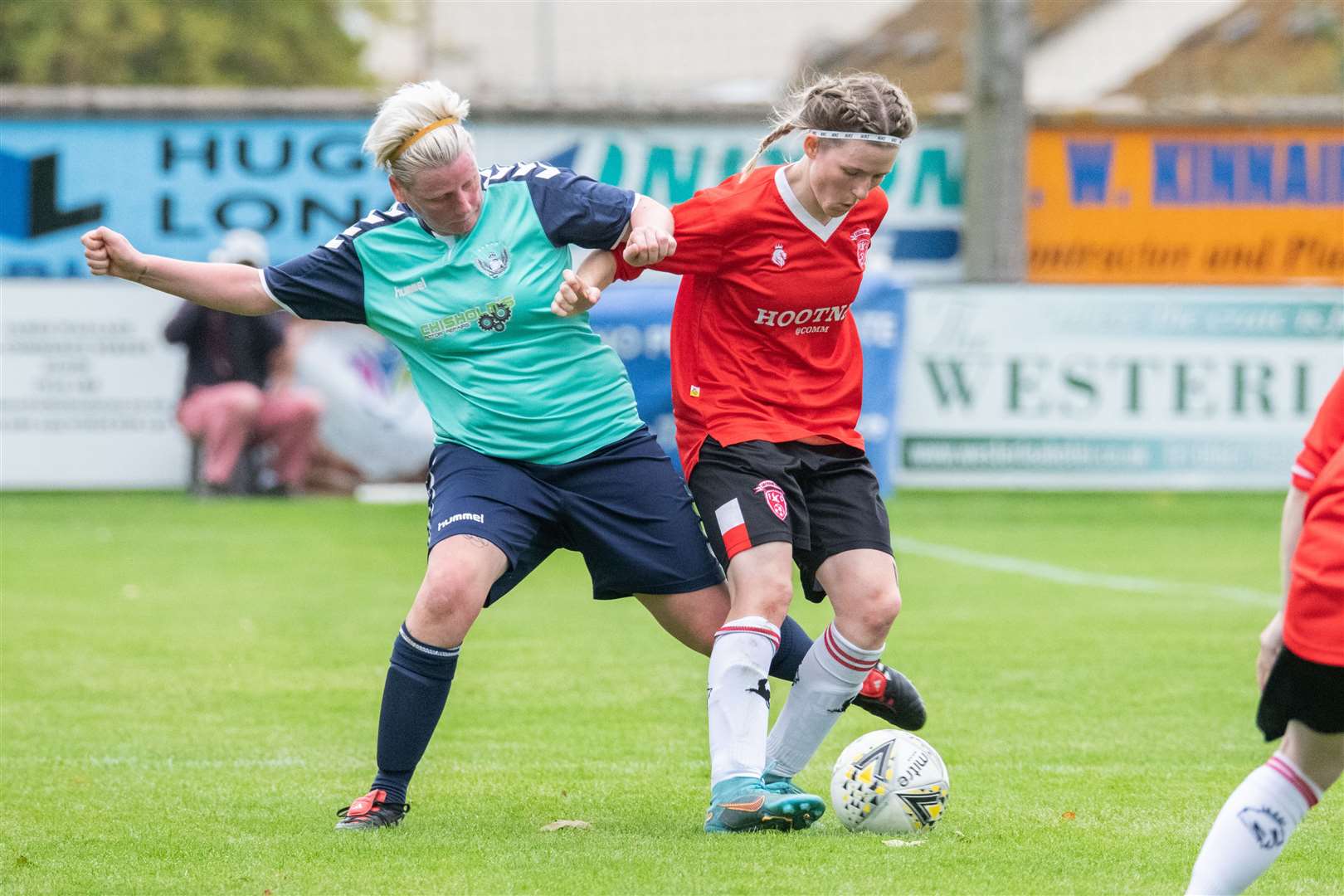 Buckie's Alicia Paterson tries to dispossess Carly Erridge. Picture: Daniel Forsyth