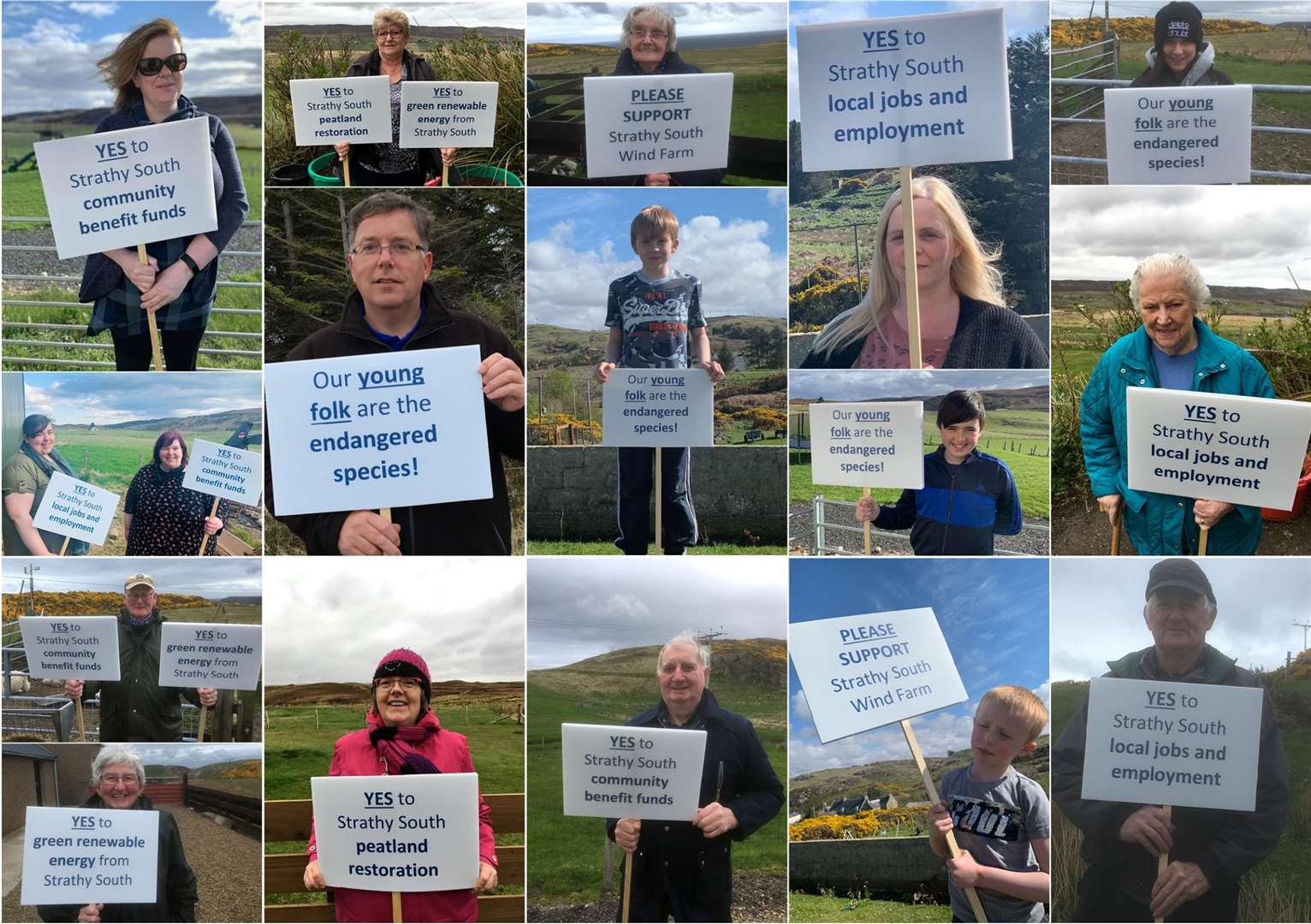 Local residents have demonstrated their support for the Strathy South wind farm by carrying placards.