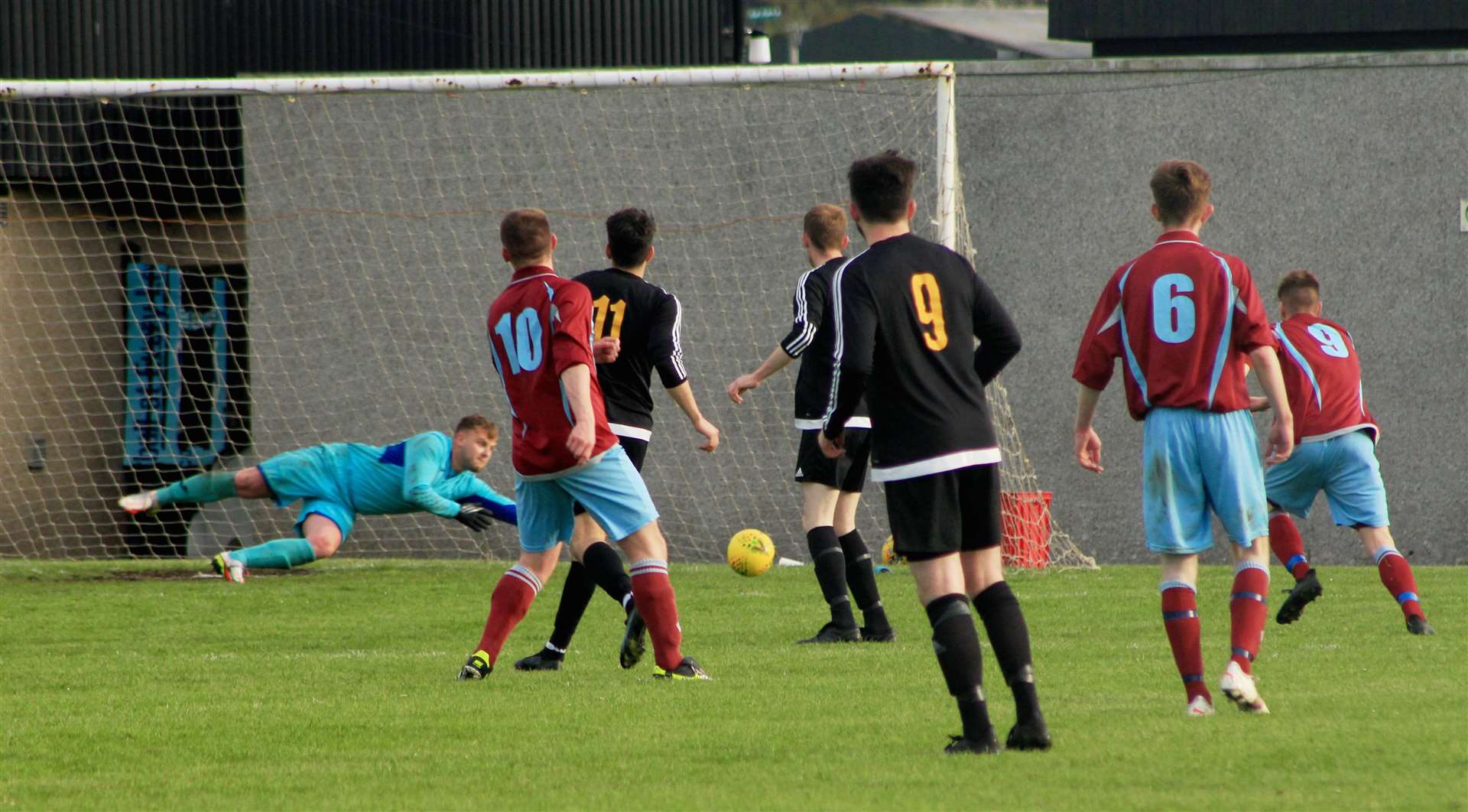 Andy Mackay's shot beats Staxigoe keeper Billy Miller to put Pentland United in front.
