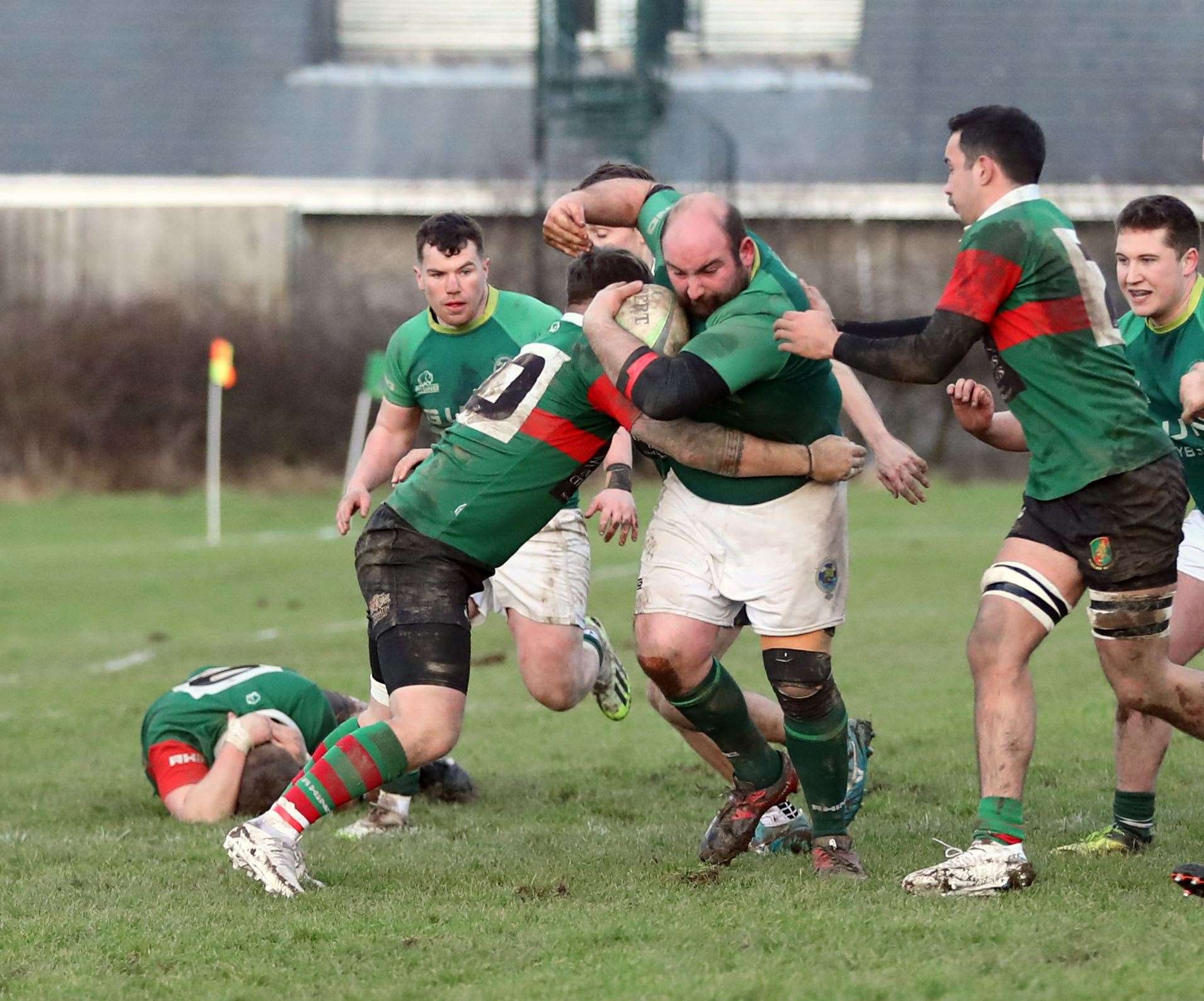 Michael Gunn tries to force his way through for the Greens. Picture: James Gunn