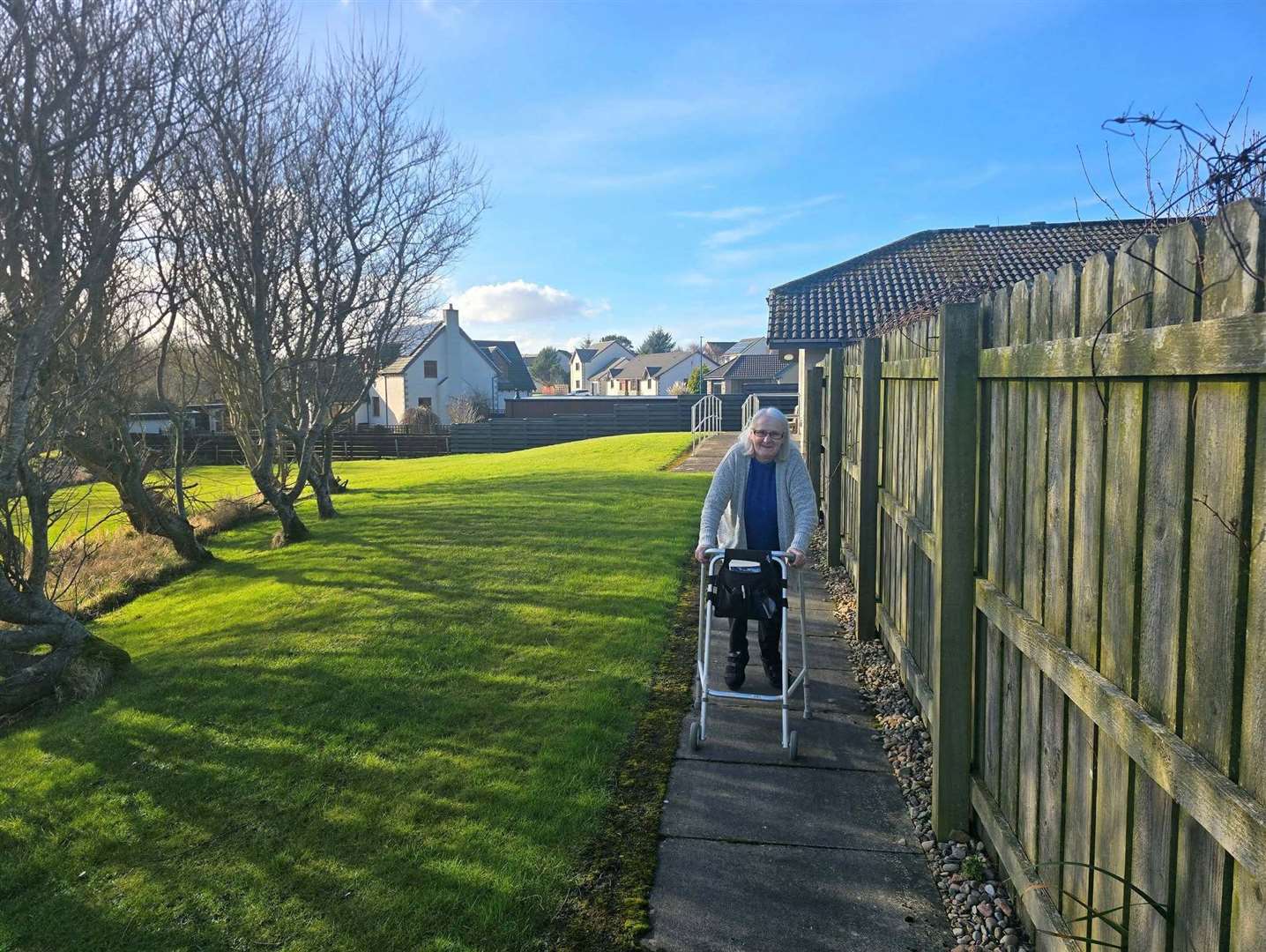 Sandra Thomson enjoys a walk in the sunshine.