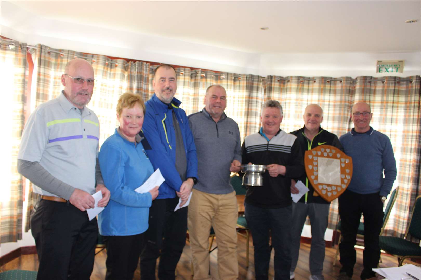 Ronnie Matheson (Brora/Thurso), Lucy Mackay (Durness), Tony Gill (Brora), Ali Melville (Tain), Munro Ferries (Tain), Billy Ferries (Tain) and Mike Moran (Invergordon) after the final Alliance fixture.