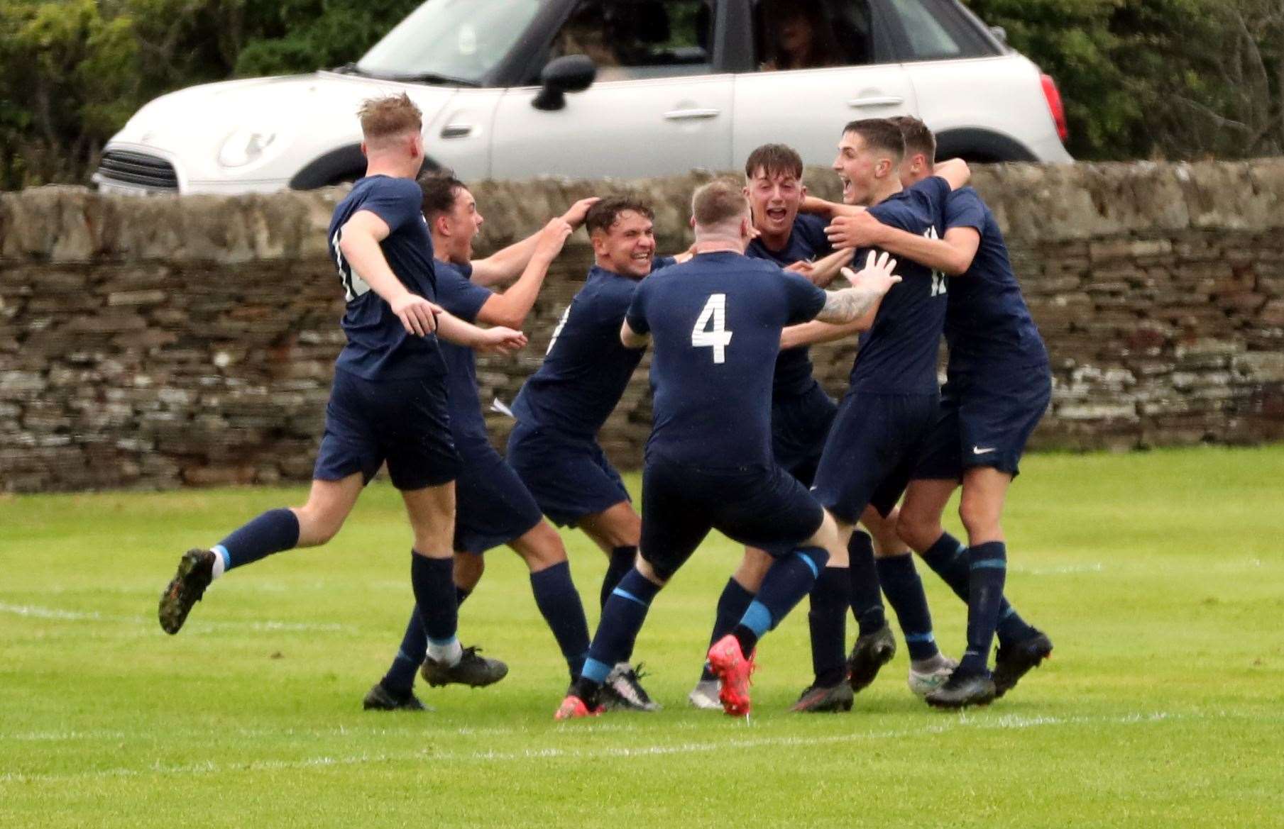 The Hotspur players celebrate the winning goal. Picture James Gunn