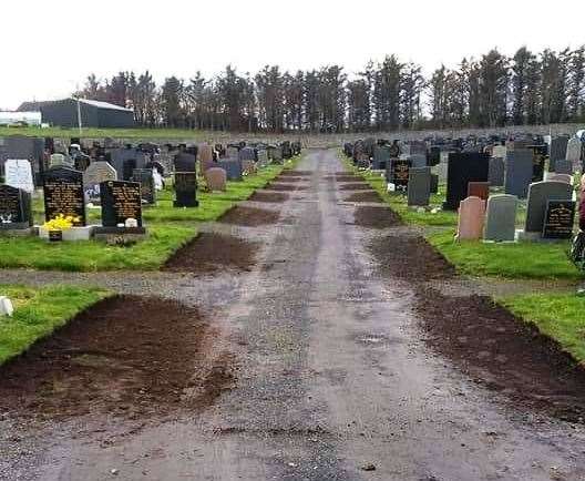 Volunteers have helped maintain Wick Cemetery over the last few years. This photo shows how they neatened edges along paths but community councillors condemned selfish drivers who have caused damage to the pathways.