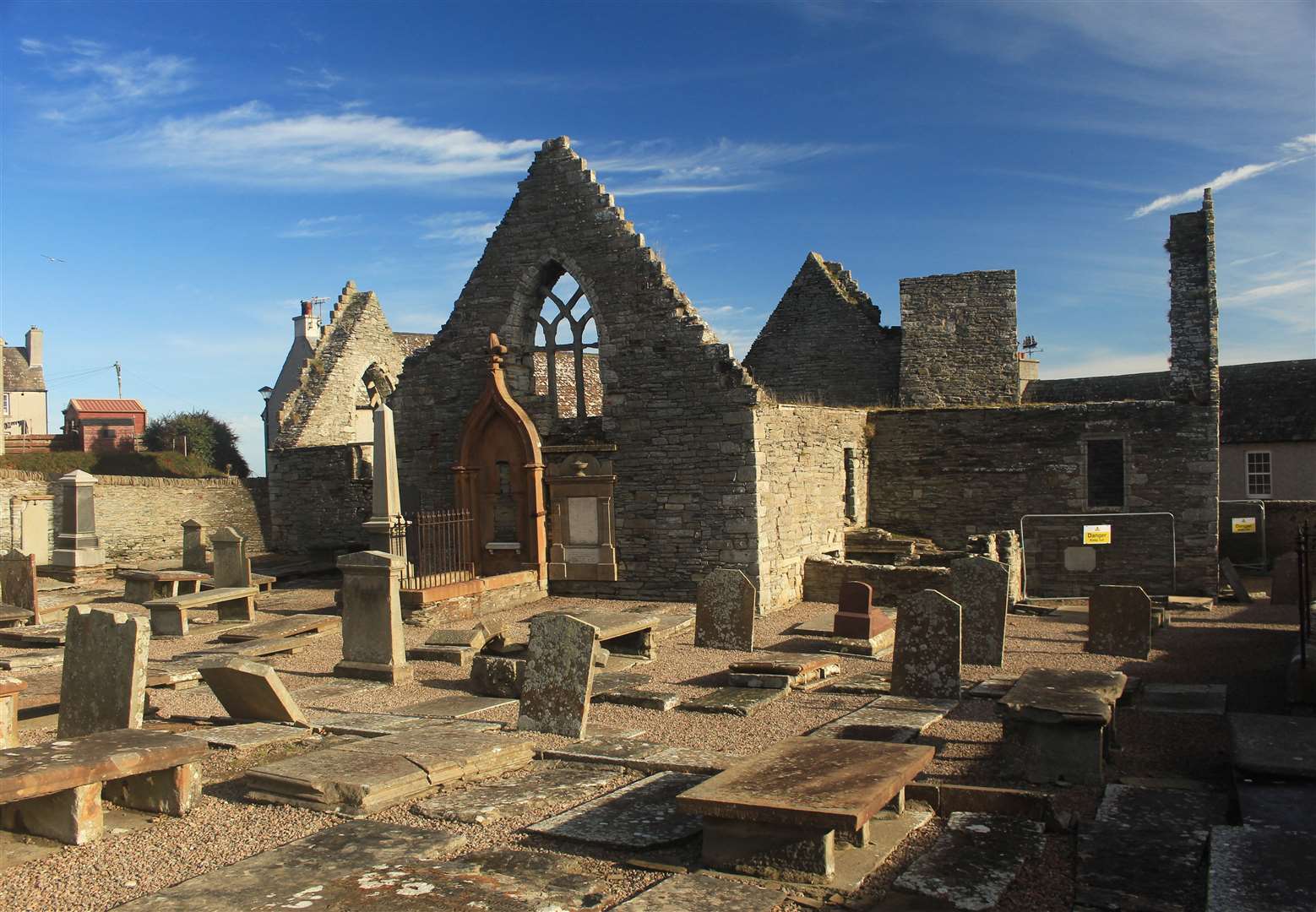 Old St Peter's Kirk in Thurso, photographed in the October sunlight.