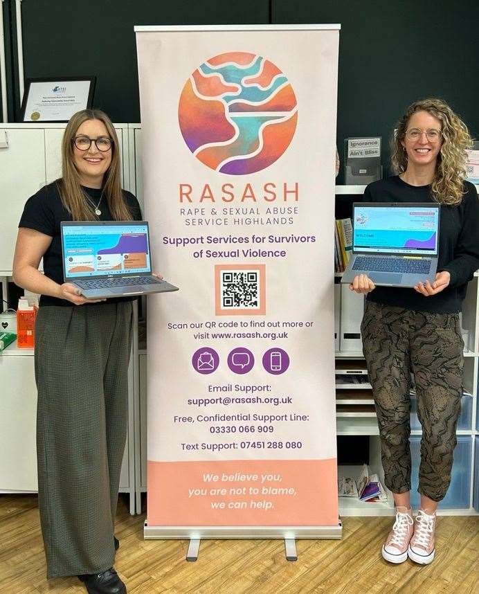 Eilidh and Asiya (RASASH) demonstrating some of the equipment bought for their mobile support service. Picture: Morrisons Foundation/RASASH.
