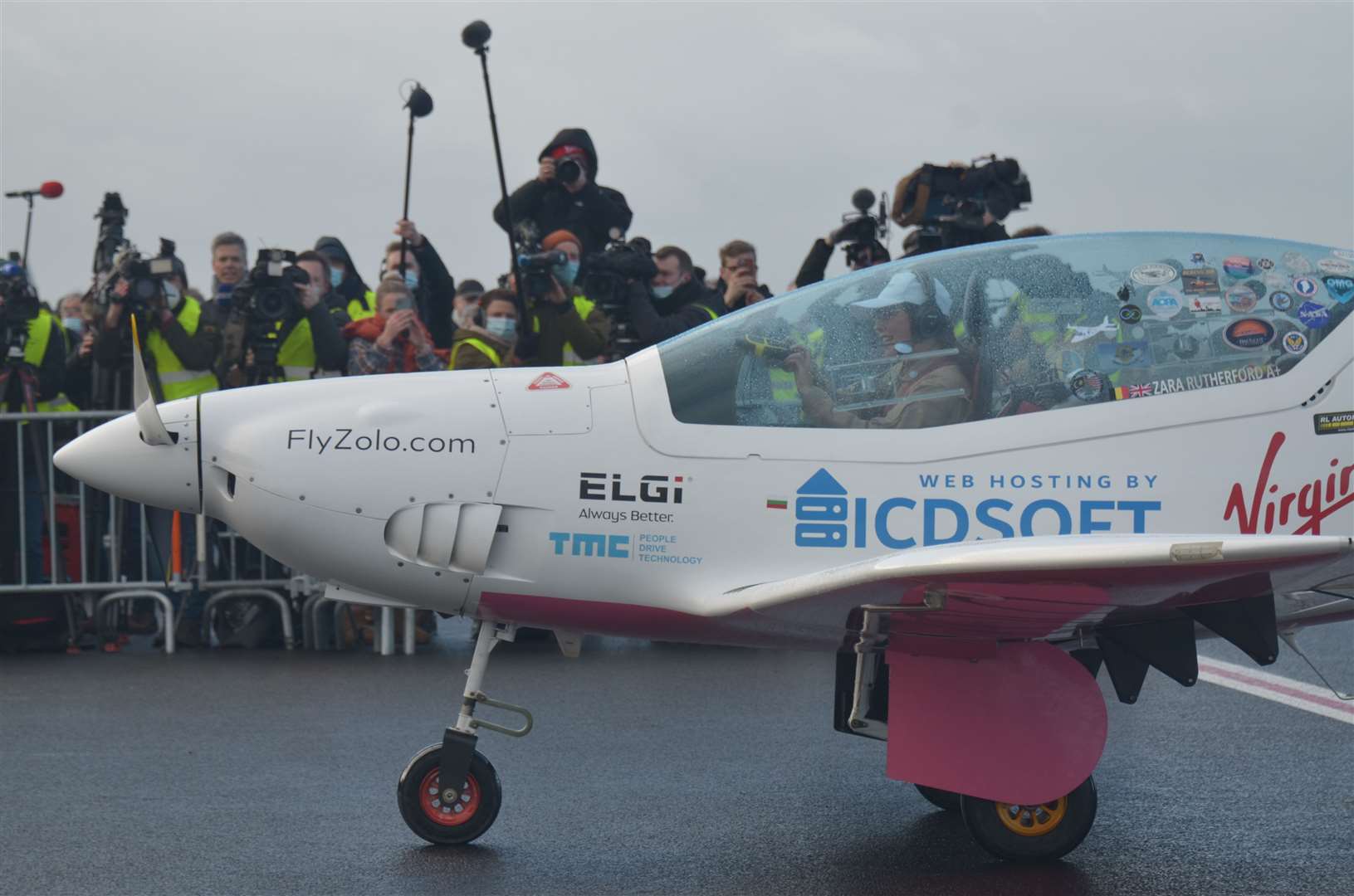 Zara Rutherford arriving at Kortrijk-Wevelgem airport in Belgium.