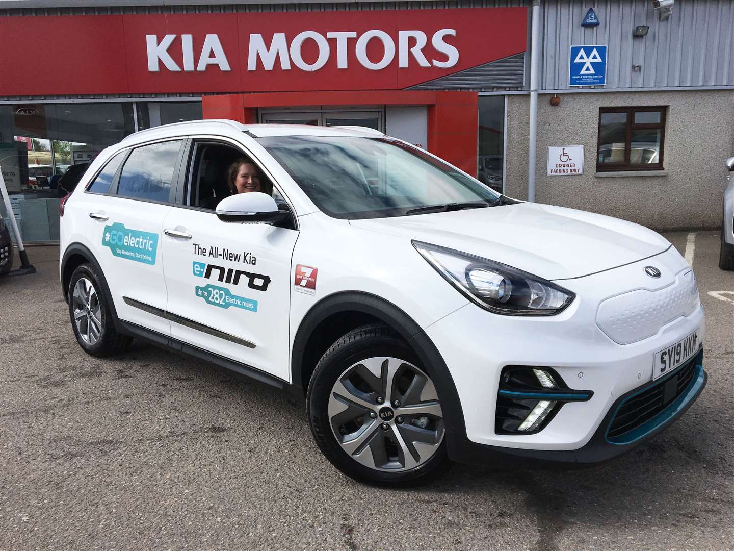 Sustainable transport co-ordinator Becky Fretwell, of Home Energy Scotland, in the Kia e-Niro she will be taking to the Health and Wellbeing Market in the Pulteney Centre.