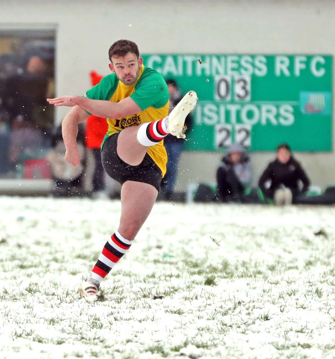 Liam Brims kicking for the touchline for the Exiles/Students during the Sinclair Cadzow memorial match at Millbank in December. Picture: James Gunn