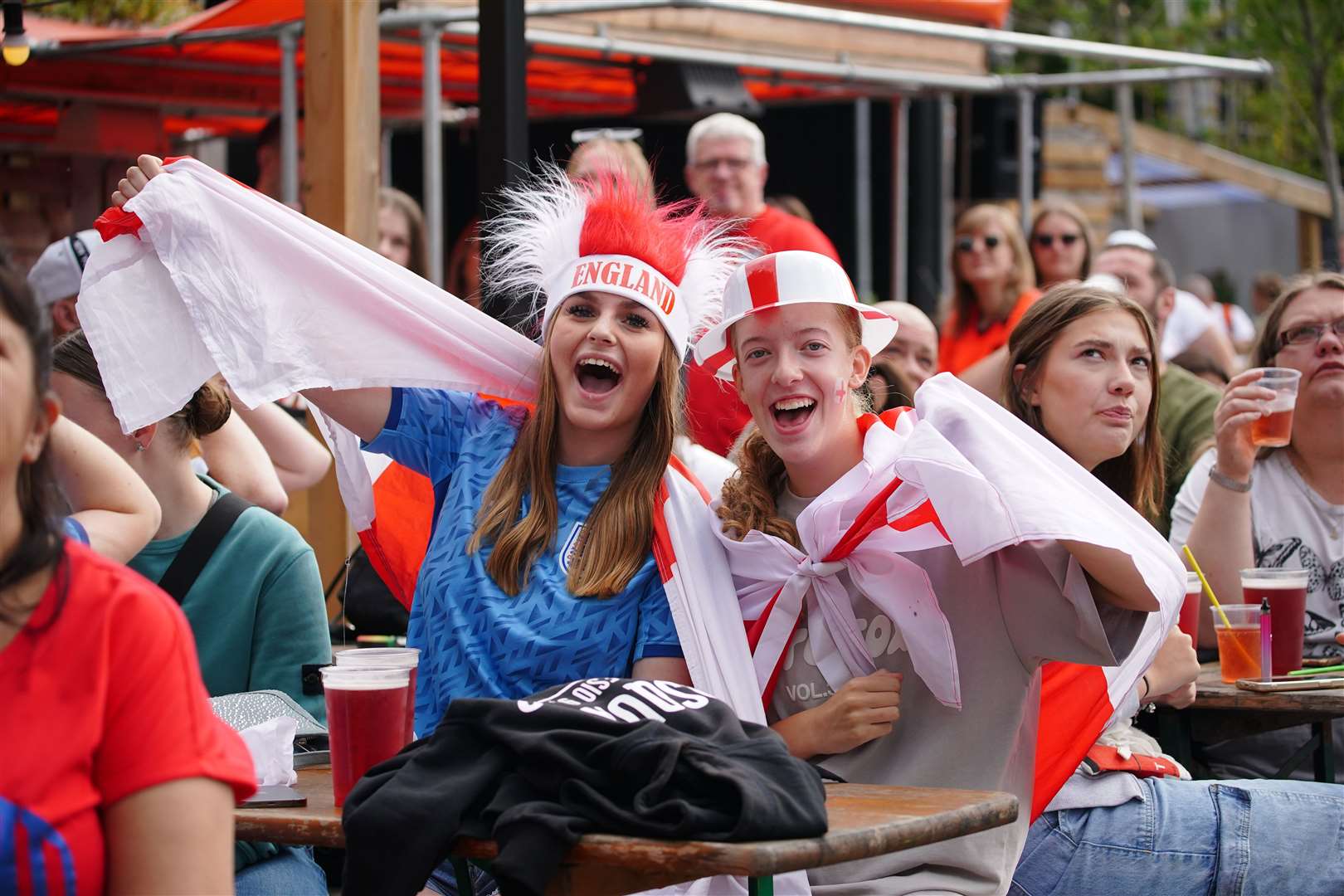 England fans at Piccadilly Gardens, Manchester (Peter Byrne/PA)